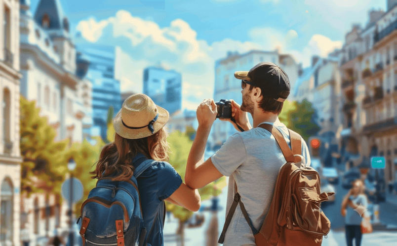 Group of tourists exploring ancient ruins with guide in exotic destination