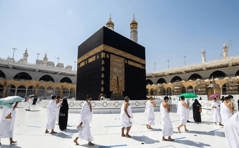 Pilgrims performing Tawaf around Kaaba in Mecca during Umrah